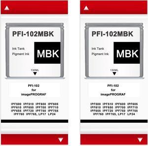 PFI-102 2 Pack 130ml Matte Black Ink Tank Cartridges Compatible for Canon PFI102 PFI-102MBK for IPF500 IPF510 IPF600 IPF605 IPF610 IPF650 IPF700 IPF710 IPF655 IPF720 IPF750 IPF755 IPF765 LP24 Printer
