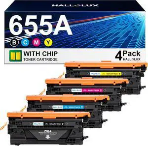 655A Toner Cartridge Replacement  655A CF450A CF451A CF452A CF453A Compatible with HP Color LaserJet Enterprise Flow MFP M681f M681z M682z M652dn M652n M653dh M653x M681dh Printers, 4 Pack