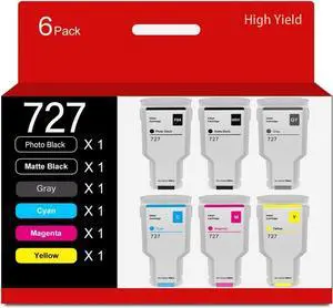 Ennovor 727 Compatible for HP 727 Ink Cartridge 300ML for HP DesignJet T920 T930 T1500 T1530 T2500 T2530 Printer Ink 6-Pack (Photo Black/Matte Black/Gray/Cyan/Magenta/Yellow)