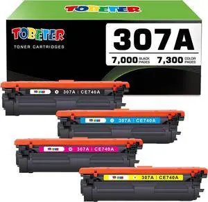 ToBeter Remanufactured 307A Toner 7,500 Pages Replacement  307A CE740A CE741A CE742A CE743A Toner for Color Laserjet Professional CP5225 CP5225n CP5225dn Printer (4 Pack, K/C/M/Y)