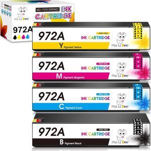 Miss Deer Upgraded 972 Ink Cartridges Compatible Replacement  972A 972X Combo Pack Work  PageWide Pro 477dw 577dw 452dn 452dw 477dn 552dw Printers 972A (BK/C/M/Y) 4PK