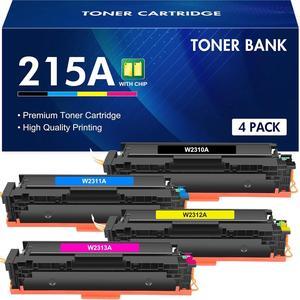 Toner Bank Compatible Toner Cartridge Replacement  215A Toner Cartridges 4 Pack (with Chip) W2310A W2311A W2312A W2313A Color Pro MFP M182nw M183fw M155 Printer (Black Cyan Yellow Magenta)