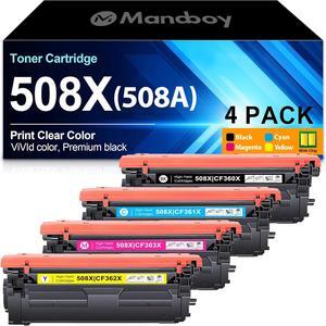 508X 508A Toner Cartridge Set 4-Pack High Yield Replacement  508X CF360X CF361X CF362X CF363X Remanufactured Toner Color M553 M552 MFP M577 Series Printer Ink (Black, Cyan, Magenta, Yellow)