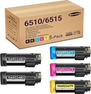WorkCentre 6515 Phaser 6510 High Capacity Toner Cartridge Replacement for Xerox WorkCentre 6515 Phaser 6510 Printer Ink, 106R03480 106R03477 106R03478 106R03479 (5 Pack, 2Bk/1C/1M/1Y)