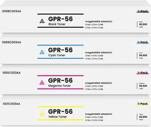 GPR56 GPR-56 Toner Cartridge 0098C003A 0998C003A 1000C003A 1001C003A Replacement for ImageRunner Advance C7565 C7565i C7570 C7570i C7580 C7580i Printer, 4-Pack Black Cyan Magenta Yellow
