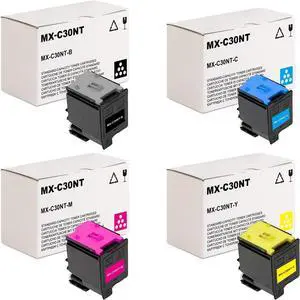 Ennovor MX-C30NT Black Cyan Magenta Yellow Toner Cartridge Replacement for Sharp MX-C30NT-B MX-C30NT-C MX-C30NT-M MX-C30NT-Y Compatible with Sharp MX-C250 C300P C300W C301W C303W Printer