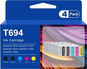 T694 T6941 T6942 T6943 T6944 T6945 700ml Ink Cartridge Replacement for T694 Ink Cartridges for SureColor T3000 T3270 T5000 T5270 T7000 T7270 Printers (5 Pack, T694100-T694500)