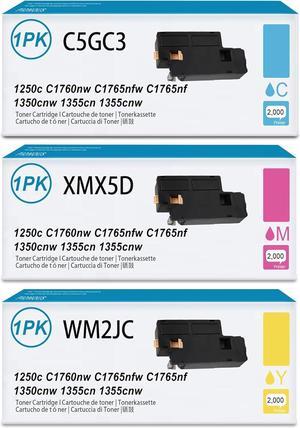 3-Pack C5GC3 XMX5D WM2JC (/1C/1M/1Y) Toner Cartridge - PIONOS Compatible 1250c Toner Cartridge Replacement for DELL 1250c C1760nw C1765nfw C1765nf 1350cnw 1355cn 1355cnw Printer