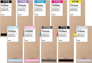 T770 770 P700 Ink Cartridges 10PK Set Replacement for T770020 T770120 T770220 T770320 T770420 T770520 T770620 T770720 T770820 T770920 Ink Compatible with Epson SureColor P700 Inkjet Printer Ink