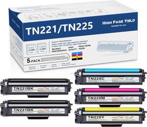 TN221 TN225 Toner Cartridges High Yield Replacement for Brother TN-225 TN-221 TN221BK Toner MFC-9130CW MFC-9330CDW HL-3170CDW HL-3140CW HL-3180CDW (2 Black, 1 Cyan, 1 Magenta, 1 Yellow, 5 Pack)