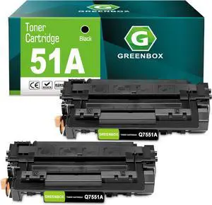 GREENBOX 2-Pack High-Yield Q7551A 51A Black Toner Cartridge (6,500 Pages) - Compatible for HP P3005 P3005d P3005n P3005dn P3005x M3035 M3027 M3027 MFP, M3027x MFP, M3035 MFP, M3035xs MFP Printer