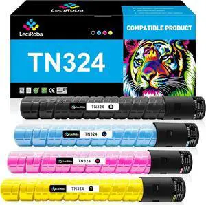 LeciRoba TN324 Toner Cartridge Replacement for Konica Minolta TN324 TN324K TN324C TN324M TN324Y A8DA130 A8DA430 A8DA330 A8DA230 for BizHub C258 C308 C368 (28,000 Pages, KCMY, 4-Pack)