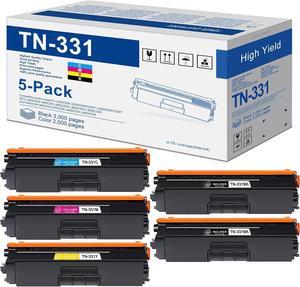 TN331BK TN331C TN331M TN331Y Toner Cartridge - 5 Pack TN-331 Toner Compatible Replacement for Brother TN331 Toner MFC-L8650CDW L8600CDW Series Printer Cartridge (2Black+1Cyan+1Magenta+1Yellow)