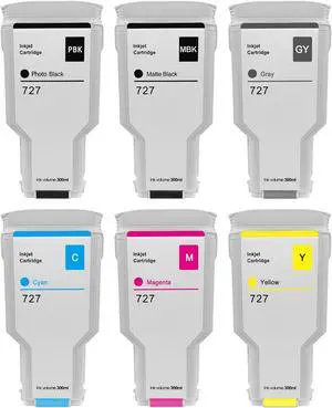 Ennovor 727XL Ink Cartridges Replacement for HP 727 C1Q12A F9J79A F9J76A F9J77A F9J78A F9J80A Ink Cartridges for DesignJet T920 T930 T1500 T1530 T2500 T2530 (300ML, 6 Pack)
