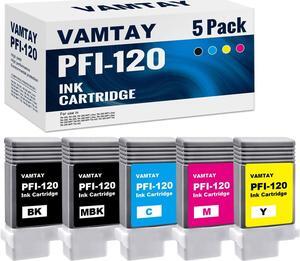 Compatible PFI-120 Ink Tank for Canon PFI120 for imagePROGRAF IPF TM-200 TM-205 TM-300 TM-305 Printer 130ML (5 Pack, 1Black, 1Matte Black, 1Cyan, 1Magenta, 1Yellow)