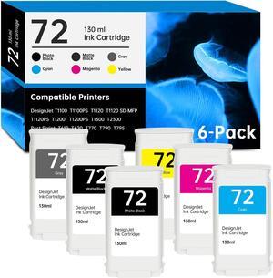 72 Ink Cartridge 130-ml Replacement  72 Ink Cartridges C9403A C9370A C9371A C9372A C9373A C9374A Compatible with DesignJet T770 T790 T795 T610 T620 T1100 T1120 T1200 T1300 T2300 Ink (6-Pack