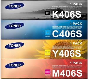 CLT-K406S CLT-C406S CLT-Y406S CLT-M406S Toner Cartridge 4 Pack 406 406S CLT-406S Replacement for Samsung 406 Color Toner Cartridge Set for Xpress C410W C460W , CLP-365 CLP-365W CLP-360 Printer