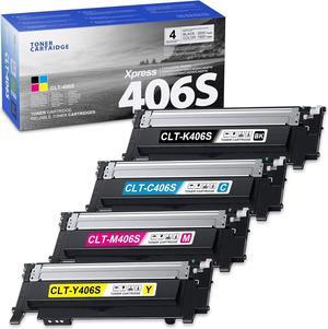 CLT-406S Toner Cartridge Set - (Black, Cyan, Magenta, Yellow) CLT-K406S CLT-C406S CLT-M406S CLT-Y406S Toner Replacement for Samsung Xpress C410W C460W C460FW Printer 4-Pack
