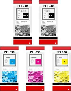 PFI-030 Ink Cartridge 55-ml Replacement for Canon PFI030 PFI-030 PFI-030MBK PFI-030BK PFI-030C PFI-030M PFI-030Y 55ML Ink Cartridges for imagePROGRAF TA-20 TA-30 Printer (5-Pack, MBK/BK/C/M/Y)
