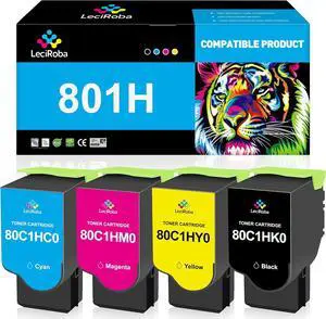 LeciRoba 80C1HK0 80C1HC0 80C1HM0 80C1HY0 801H Compatible Toner Cartridge for Lexmark CX410 CX410de CX410dte CX410e CX510 CX510dthe CX510dhe CX510de Printer Printer (4-Pack)