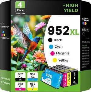 Ennovor Compatible 952XL Ink Cartridges Combo Pack Replacement for 952 952XL 952 XL Ink Cartridges Color Use with Officejet Pro 8720 8702 8710 7740 7720 8725 8715 8210 8740 (4 Pack, BK/C/M/Y)
