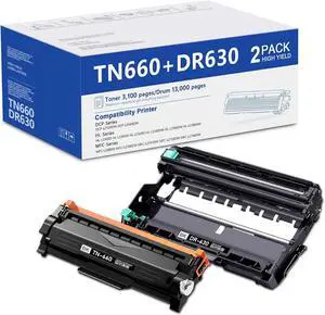 TN660 Toner Cartridge & DR630 Drum Unit Replacement for Brother TN660 TN630 DR630 for HL-L2320D HL-L2340DW HL-L2360DW HL-L2380DW MFC-L2705DW MFC-L2707DW MFC-L2720DW MFC-L2740DW Printer (1Toner+1Drum)