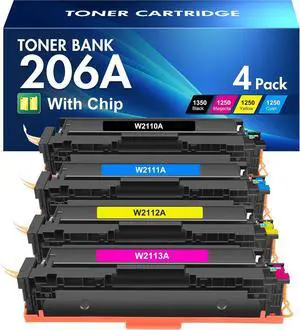 206A Toner Cartridges 4 Pack M283fdw M283cdw Set Compatible Replacement for HP 206A 206X Color Laserjet Pro MFP M283cdw M255dw M283 M255 Printer High Yield Ink (with Chip) (Black Cyan Yellow Magenta)