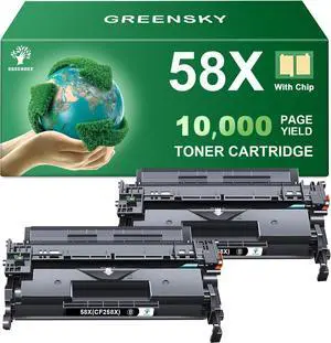 GREENSKY Compatible 58X Toner Cartridge Black (with Chip) Replacement for HP 58X CF258X 58A CF258A Toner Cartridge High Yield for Laserjet Pro MFP M428fdw M404n M428fdn M404dn Printer (2 Black)