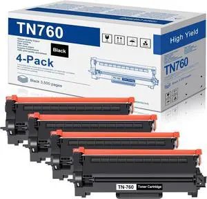Ennovor TN-760 TN760 High Yield Black Toner Cartridge TN 760 Toner Cartridge DCP-L2550DW MFC-L2710DW MFC-L2750DW HL-L2350DW HL-L2370DW HL-L2390DW Printer(4-Pack)