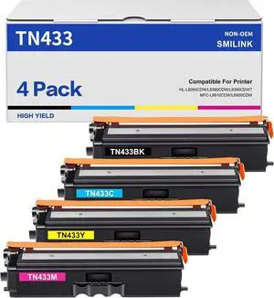 Ennovor TN433 Toner Cartridge Set Compatible Replacement for Brother TN-433 TN 433 TN431 for Brother MFC L8900cdw MFC-L8900cdw HL-L8360Cdw HL-L8260Cdw Printer Ink (Black Cyan Magenta Yellow,4 Pack)