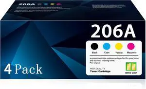 Ennovor 206A Toner Cartridges 4 Pack (with Chip) Replacement for HP 206A Toner Works with Color Laserj Pro MFP M283fdw M283cdw M255dw, Pro MFP M282, M283 Series | W2110A W2111A W2112A W2113A