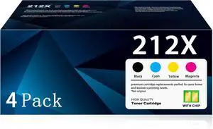 Ennovor 212X Toner Cartridges 4 Pack (with Chip) Replacement for 212X W2120X High Yield Toner Cartridge Set Works with Color Enterprise M554 M555 Color Enterprise MFP M578 Series
