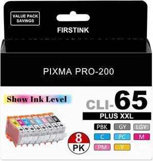 High Capacity CLI-65 CLI65 Ink Cartridges [Show Ink Level] with New Chip 4215C007 Replacement for Canon Pixma Pro 200 PRO-200 PRO-200S Printer Ink(8 Pack)