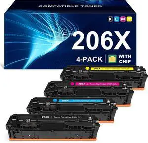 206X Toner Cartridge Set 4 Pack (with chip) Compatible Replacement for 206X HP Color Laserjet Pro M255dw M255nw MFP M283fdw M283fdn M283cdw M282nw M255 M283 Printer 206A W2110X W2111X W2112X W2113X