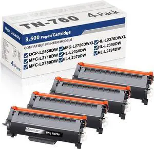 TN-760 TN760 High Yield Toner Cartridge Replacement for Brother TN760 Toner Cartridge-Black DCP-L2550DW MFC-L2710DW MFC-L2750DW HL-L2350DW HL-L2370DW HL-L2390DW Printer 4-Pack