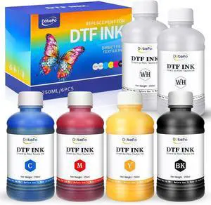 1500ML DTF Ink for Transfer PET Film, Refill Ink for DTF Printer Et-8550, XP15000, L1800, L800, R1390, L805, R2400, DTF Printer Transfer Ink for Heat Transfer Printing to Paper(250ml x 6, CMYK Wh)