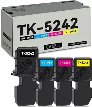 TK5242 TK-5242 Toner Cartridge Value Pack (Black/Cyan/Magenta/Yellow,4-Pack) Replacement for Kyocera TK-5242K TK-5242C TK-5242M TK-5242Y Toner ECOSYS P5026cdn P5026cdw M5526cdn M5526cdw Printer