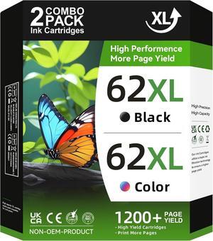 Printer Ink 62 XL for HP Ink 62XL Combo Pack High Yield for HP 62 XL for Envy 7640 5660 5540 7645 for OfficeJet 5740 8040 for OfficeJet Mobile 200 250 Printer(1 Black 1 Color)