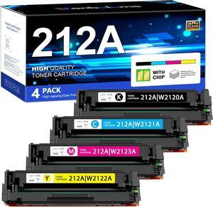212A Black Cyan Magenta Yellow Toner Cartridges W2120A W2121A W2122A W2123A 4 Pack (with Chip) Replacement for HP 212A Color Enterprise M555 M554 Color Enterprise MFP M578 Series Printer Ink, Inche