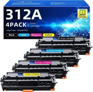 312A Toner Cartridges 4 Pack with Chip Replacement for HP 312A CF380A Toner Works with Color Pro MFP M476dn M476dw M476nw Printer Ink (Black,Cyan,Magenta,Yellow)