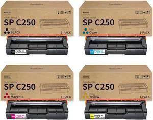 Ennovor SP C250dn Toner Cartridge 407539 407540 407541 407542 Replacement for Ricoh SP C250dn Toner SP C250A C250SF C261SFNW C261DNW C260DNW C260SFNW Printer Ink 4-Pack (Black,Cyan,Magenta, Yellow)
