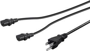 Monoprice Power Cord Splitter - NEMA 5-15P to 2x IEC 60320 C13, 16AWG, 13A/1625W, SJT, Black, 3ft