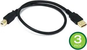 Monoprice USB Type-A to USB Type-B 2.0 Cable - 1.5 Feet - Black (3 Pack) 28/24AWG, Gold Plated Connectors, For Printers, Scanners, and other Peripherals Monoprice USB Type-A to USB Type-B 2.0 Cable - 1.5 Feet - Black (3 Pack) 28/24AWG, Gold Plated Connectors, For Printers, Scanners, and other Peripherals