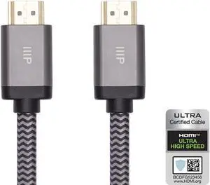 Monoprice 8K Braided HDMI 2.1 Cable - 6 Feet - Black | Ultra High Speed, 48Gbps, Compatible With Sony PS5 / Microsoft / Xbox Series X & Series S and More