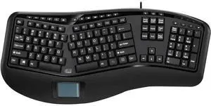 Adesso Tru-Form Ergonomic Touchpad Keyboard - Cable Connectivity - USB Interface - 104 Key(s) - 20 Hot Key(s) - Play/Pau