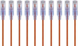 Monoprice SlimRun Cat6A Ethernet Patch Cable - Network Internet Cord - RJ45, Stranded, UTP, Pure Bare Copper Wire, 30AWG, 2ft, Orange, 10-Pack