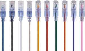 Monoprice SlimRun Cat6A Ethernet Patch Cable - Network Internet Cord - RJ45, Stranded, UTP, Pure Bare Copper Wire, 30AWG, 7ft, 10-Color, 10-Pack