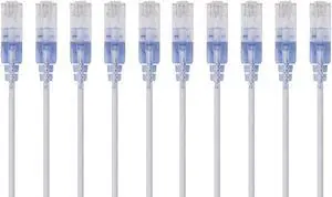 Monoprice SlimRun Cat6A Ethernet Patch Cable - Network Internet Cord - RJ45, Stranded, UTP, Pure Bare Copper Wire, 30AWG, 2ft, White, 10-Pack