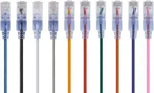 Monoprice SlimRun Cat6A Ethernet Patch Cable - Network Internet Cord - RJ45, Stranded, UTP, Pure Bare Copper Wire, 30AWG, 5ft, 10-Color, 10-Pack