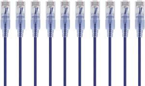 Monoprice SlimRun Cat6A Ethernet Patch Cable - Network Internet Cord - RJ45, Stranded, UTP, Pure Bare Copper Wire, 30AWG, 6in, Purple, 10-Pack